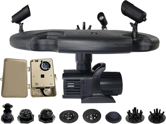 HALF OFF PONDS Floating Fountain, 1.75 HP Pond Aerator, 200 ft Cord, 14,800 GPH Water Pump, 11 Spray Patterns, Color-Changing LED Lights & Control Box, for Large Ponds, Lakes & Water Gardens