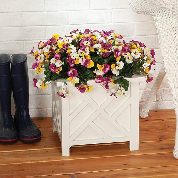 Miles Kimball Set of 2 Chippendale Planter Boxes, White – Outdoor Flower Holder for Garden, Patio and Lawn – 14 ¾” sq. x 13 ¼ H Overall