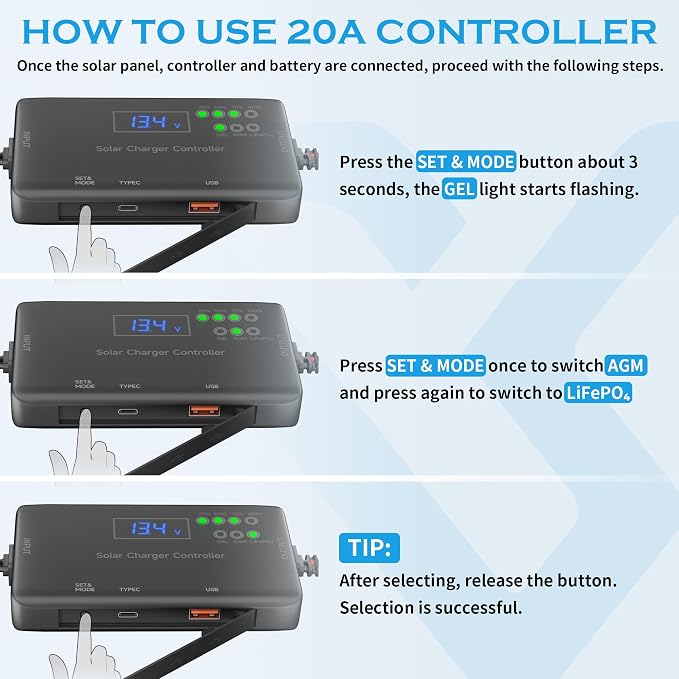Voltset Solar Panel Charger Kit: 100W 12V Solar Panel with 20A Solar Charge Controller, Monocrystalline Solar Panel for RV Battery Car Trailer Marine Boat Caravan and Other Off Grid System - Image 5
