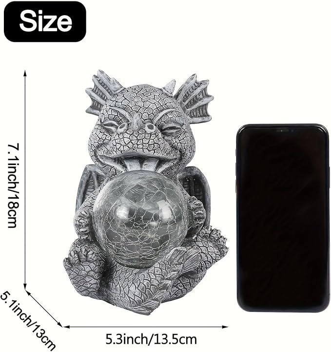 Solar Powered Garden Dragon Statue with Glowing Glass Ball - Outdoor Decoration, Automatic Dusk to Dawn, Weather Resistant Sculpture for Gardens, courtyards, and terraces - Unique Gift