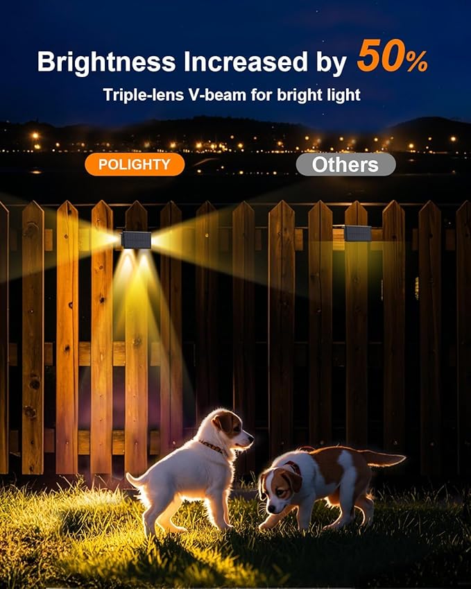 12 Pack 3-Side Solar Fence Lights Outdoor Waterproof with Warm White LED Spot Lens, for Wall, Deck, Patio, Yard, Rail, Garage, Pool, Designed for Enhanced Security, Easy Install