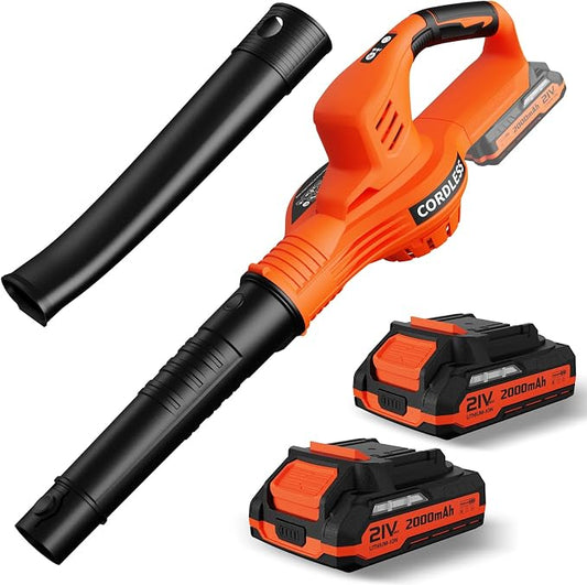 Leaf Blower Cordless - 21V Powerful Electric Leaf Blower with 2 Batteries and Charger, 2 Speed Modes, 2.0Ah Lightweight Battery Powered Leaf Blowers for Lawn Care, Patio, Dust, Blowing Leaves by lazyboi