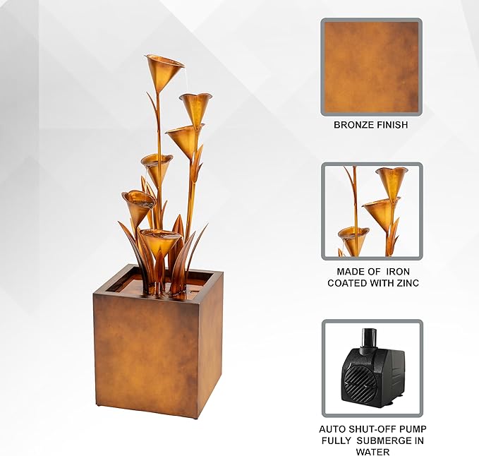 XBrand 46-Inch Sculptural Metal Multi-Tier Flower Water Fountain, Bronze