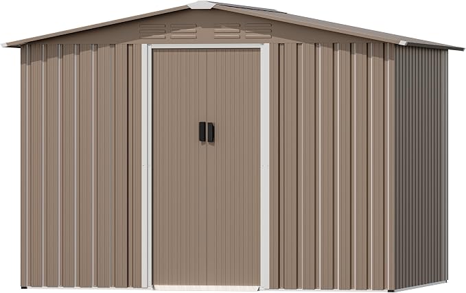 8FT x 6FT Outdoor Storage Shed, Waterproof Lockable Door Metal Tool Shed with Sliding Door and Ventilation, Gardening Tool Storage Room, Metal Storage Shed for Gardens and Lawns by ASJMR