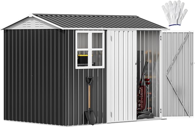 DWVO 10' x 8' Outdoor Storage Shed, Waterproof Metal Garden Shed with Windows, Lockable Doors, and Sloped Roof for Patio, Backyard, Lawn, Tool Storage, Bike Shed, Pet Shelter (Gray + White) by DWVO