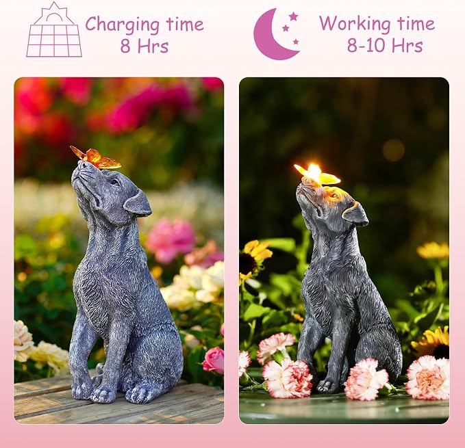Goodeco Dog Statue with Solar Butterfly - Ideal Gifts for Mom, Dad or Birthdays, Beautifully Crafted Outdoor Decorations to Wow Your Guests - Image 5