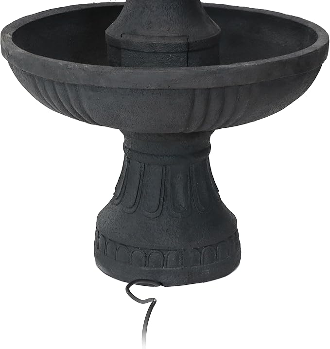Sunnydaze Flower Blossom 43" Tiered Outdoor Water Fountain - 3-Tiered Outdoor Fountain for Garden, Patio, or Backyard - Black Finish