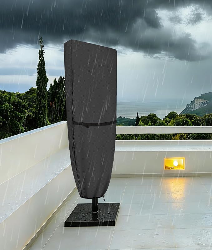 ULTCOVER Patio Parasol 600D Waterproof Outdoor Market Extra Large Umbrella Cover - Fits Double-Sided Umbrella 13-15 Feet, Black - Image 8
