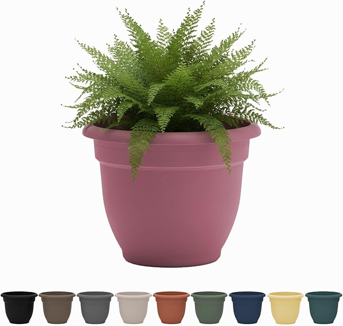 Bloem Ariana 8" Dusty Rose Round Self-Watering Resin Planter Pot - Rolled Rim Indoor and Outdoor Gardening Planter