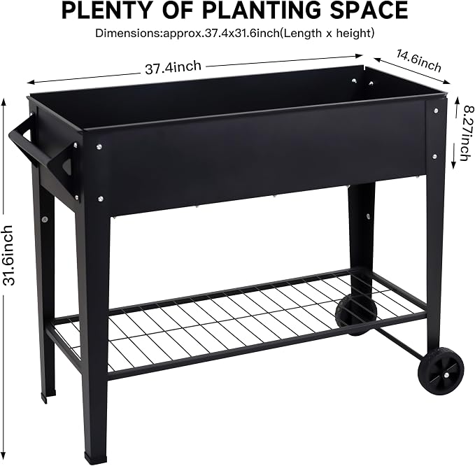 LEETOLLA Elevate 32" Tall Raised Garden Bed Outdoor with Wheels & Shelf for Mobility, 400LBS Capacity, Anti-Rust Steel Planter Box for Vegetables/Herbs, Patio-Balcony-Backyard - Image 4