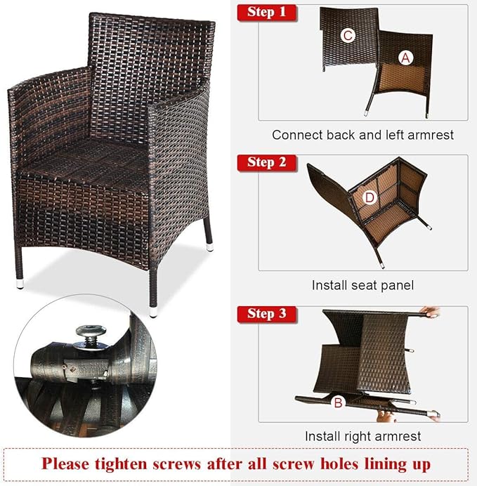HAPPYGRILL 3-Pieces Patio Furniture Set Outdoor Rattan Wicker Conversation Set with Coffee Table Chairs & Cushions for Patio Garden Lawn Backyard Poolside