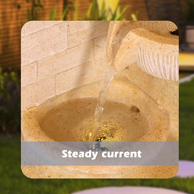 4-Tier Outdoor Indoor Water Feature Fountain, 32" H Indoor Cascading Waterfall with 3 LED Lights, Floor Standing Garden Fountain for Garden, Deck, Backyard, Patio, Yard (Yellow)