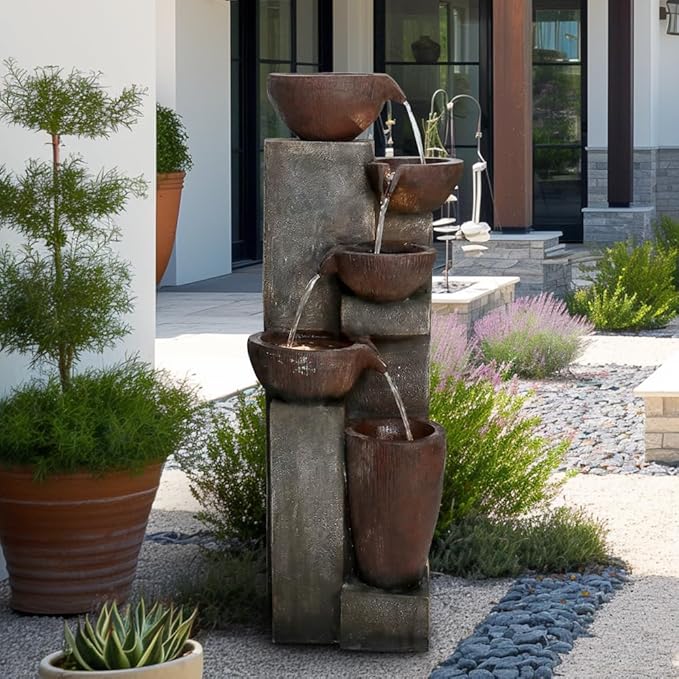 Naturefalls 39.7" Tall Outdoor Water Fountain and Waterfalls - Large Garden Fountain with LED Lights, 5-Tier Cascading, Indoor and Outdoor Fountains for Garden, Patio, Deck, Porch, Backyard and Home
