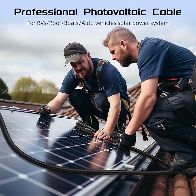 10FT Twin Wire Solar Panel Extension Cable, 12 Gauge PV Wire with IP68 Female & Male Waterproof Connectors, Flame Retardant Protective Sleeving and Dust Caps for Home, RV, Photovoltaic Systems - Image 4