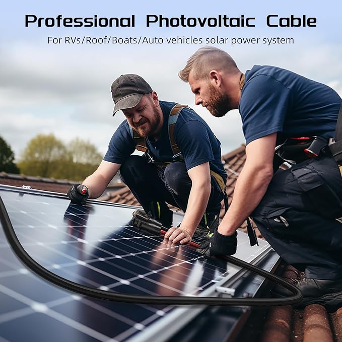 Bateria Power 10AWG 30FT Solar Panel Extension Cable, Flame Retardant Protective Sleeving Twin Wire 10 Gauge Solar Cable with IP68 Female & Male Waterproof Connectors, Dust Caps for Home, RV - Image 8