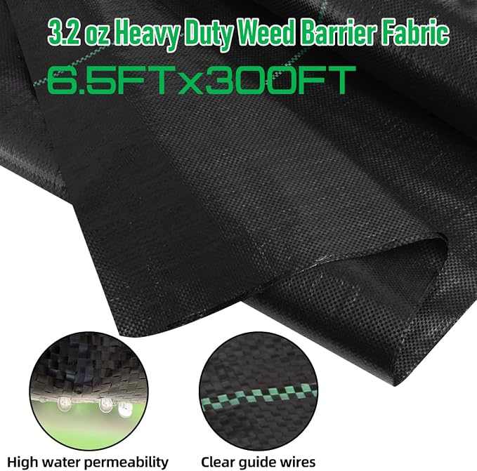 LAVEVE 6.5FT x 300FT Weed Barrier Landscape Fabric, 3.2oz Premium Heavy Duty Garden Cloth, Ground Cover for Gardening, Farming - Image 2