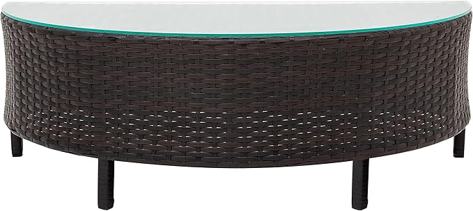 Merax Patio Conversation Set, 5 Pieces All-Weather PE Rattan Wicker Sofa Set, Half-Moon Outdoor Patio Sectional Sofa Set with Tempered Glass Table, Gray
