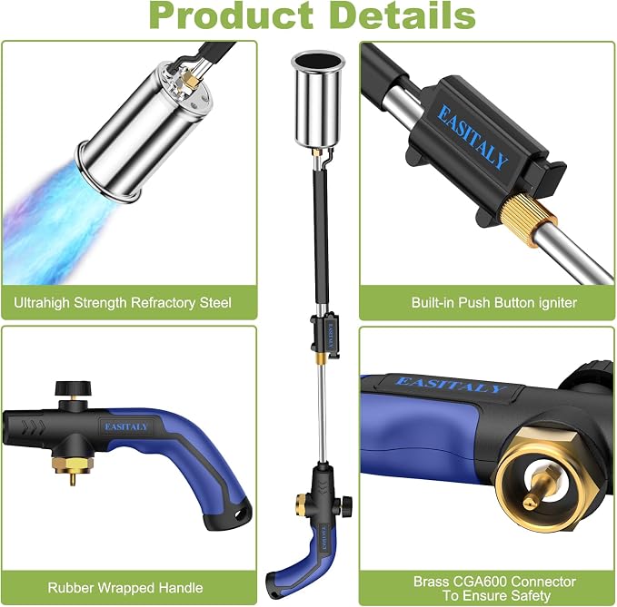 Heavy Duty Propane Weed Burner Torch, 30" Self-Igniting Flame Thrower with Rubber Grip for Garden Weeding, BBQ Lighting, Driveway & Snow Clearing(Fuel Cylinder Not Included) - Image 6