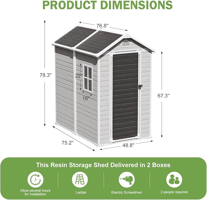 6x4 FT Outdoor Storage Shed, Waterproof Resin Shed with Floor & Lockable Door & Window & Vents, Plastic Tool Shed for Backyard, Patio, Poolside, All Weather Use,Dove Grey - Image 6