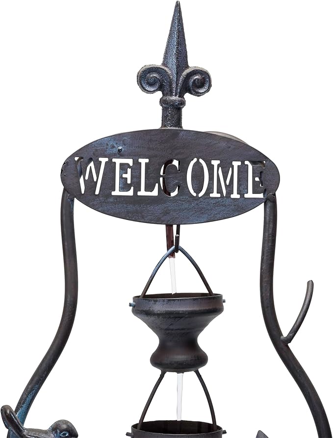 Alpine Corporation MAZ256 Indoor/Outdoor Floor Vintage Hanging 7-Cup Tiered Water Fountain, Rustic Waterfall, 41", Bronze