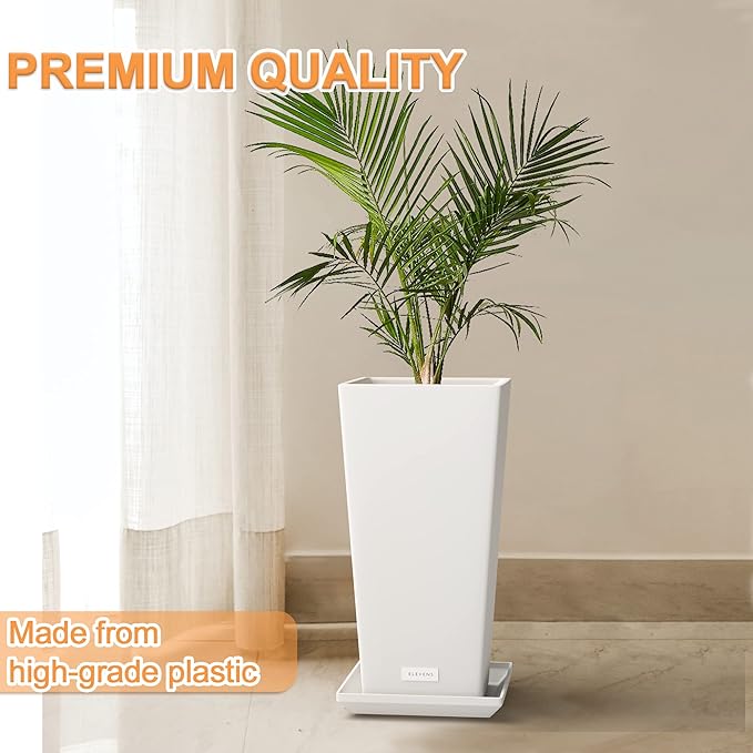 Elevens Outdoor Planter Larger Flower Pots Indoor Taper Garden V-Shape Tall Planters 24 inches Garden Pots Planter - White（2 Packs）