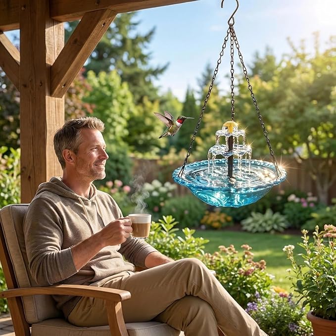 Solar Cascade Hanging Bird Bath Fountain, Tiered Cascade Solar Water Fountains No Wiring, Attracts Hummingbirds & Garden Birds for Outdoors Garden Patio Backyard Lawn Decor (Purple)