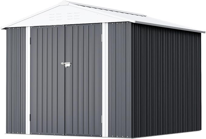 GUNJI 8 x 6 FT Shed Outdoor Storage Shed Metal Garden Shed with Lockable Door Outside Waterproof Tool Shed for Backyard, Patio, Lawn (Gray) by GUNJI