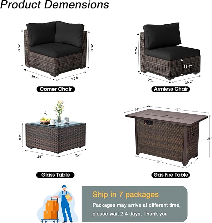 15 Pieces Patio Furniture Set with 44" Fire Pit Table, Rattan Outdoor Sectional Conversation Sets, All Weather Outdoor Furniture Set with Cushions for Garden Lawn Balcony Porch Deck Black