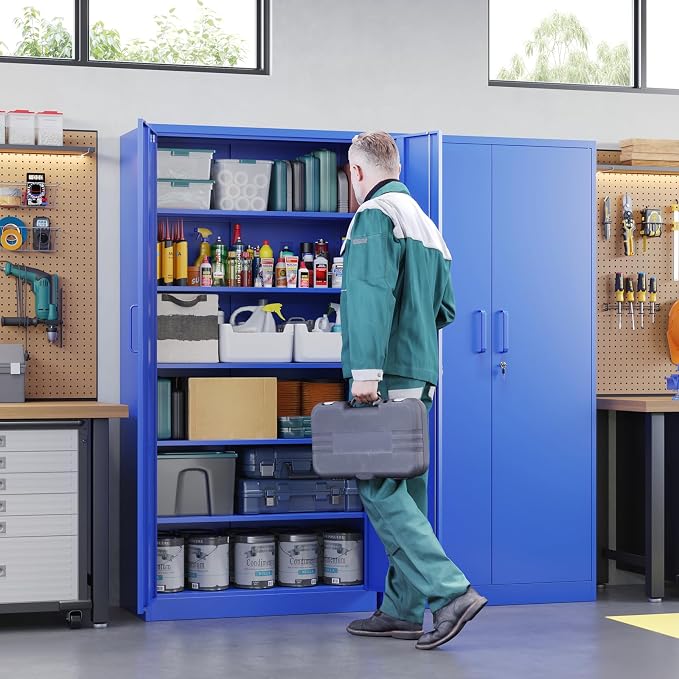 Letaya Metal Garage Storage Cabinets with Lock Door and Adjustable Shelves, Steel Tool Cabinets for Home,Office,Warehouse Organisieren (Blue) - Image 2