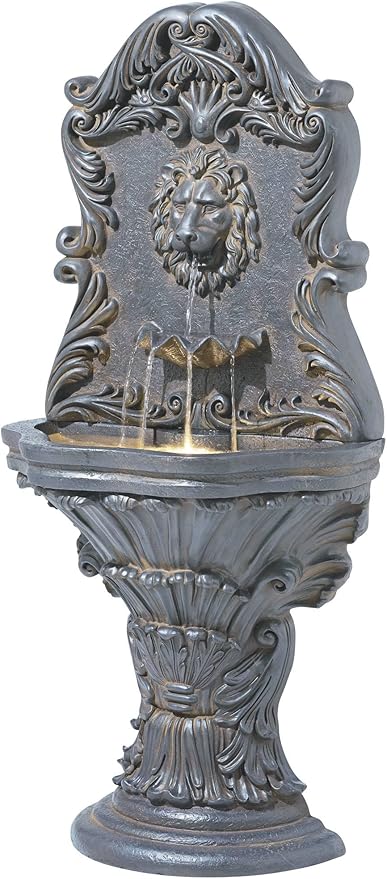 Royal Lion Acanthus 50" High Large Italian Indoor Outdoor Decor Faux Stone Floor Fountain with Light LED Statue Waterfall Water Feature for Outside Garden Patio Yard Backyard - John Timberland