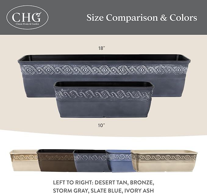 Classic Home and Garden Corinthian Trough Planter, 10", Bronze, Pack of 3