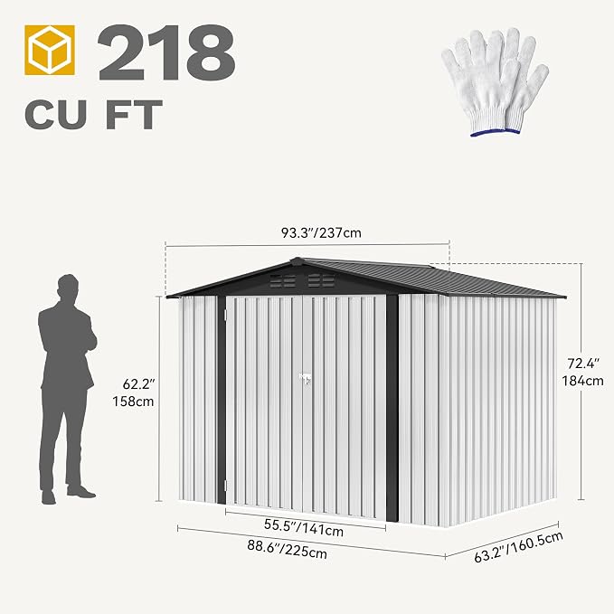 DWVO 8'x6' Large Metal Outdoor Storage Shed, Heavy Duty Tool Storage Sheds for Backyard Patio Lawn - Ideal for Bicycles, Garden Tools, and Lawn Equipment, Easy-to-Assemble, White - Image 8
