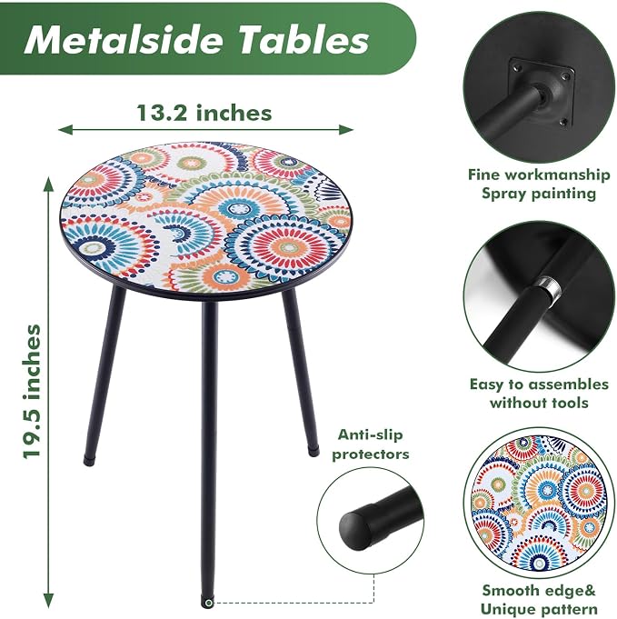 1 Pack Metal Outdoor Side Table Small Outside Round End Table for Patio Modern Accent Garden Corner Table for Small Spaces, Balcony, Porch, Weather-Resistant, Plant Stand Indoor - Image 3