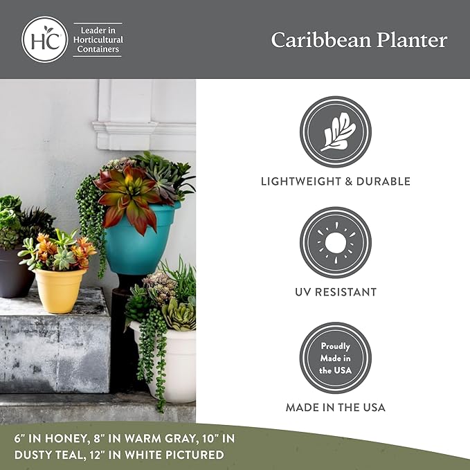 The HC Companies Caribbean Planter Pot - Outdoor & Indoor Plant Pot with Drainage Hole & Plug - Rolled Rim Plastic Pots for Plants & Flowers - Decorative Plant Pot (10" Dusty Teal, Pack of 1)