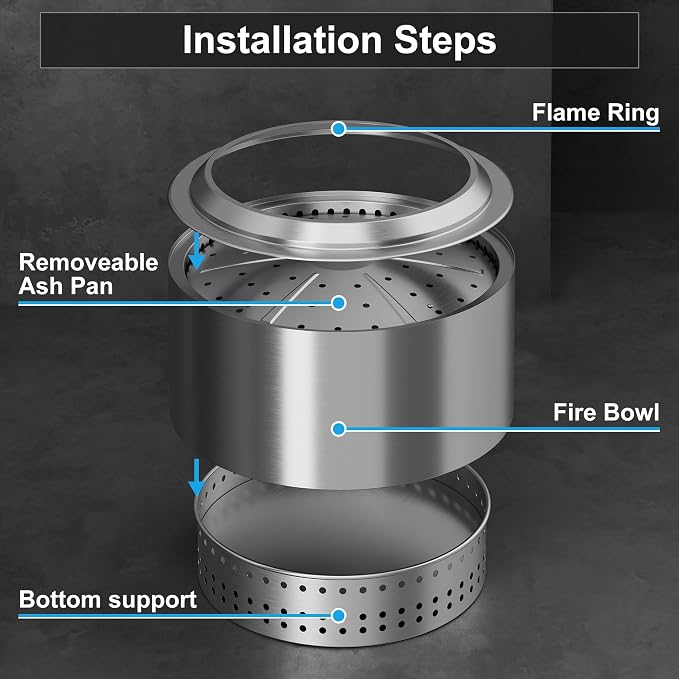 19.5 inch Smokeless FirePit with Waterproof Bag & Poker, Stainless Steel Outdoor Smokeless Fire Pit, Wood Burning Fire Pit for Patio, Camping, Backyard - Image 3