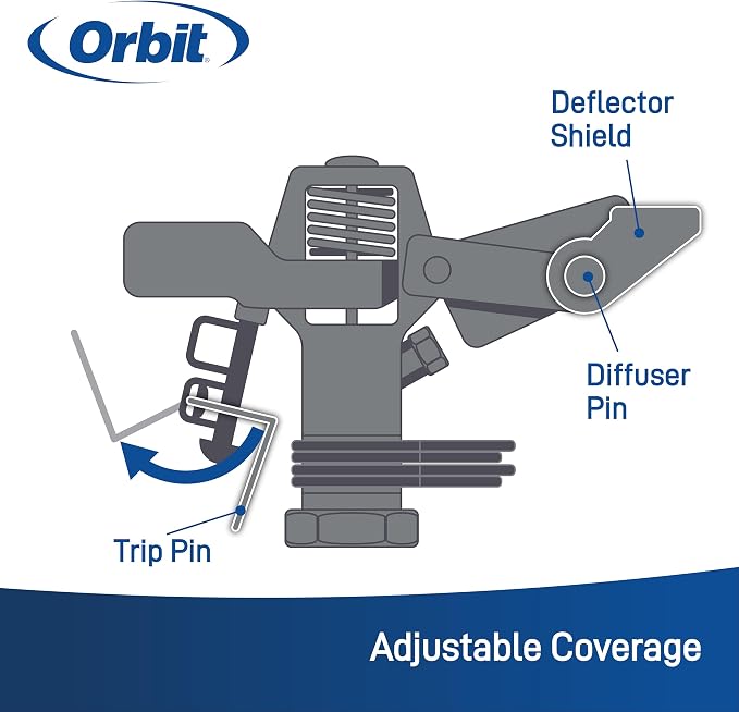 Orbit 1/2 Inch Brass Impact Sprinkler - Adjustable Metal Tripod - Long Range Lawn Watering System - 360 Degree Rotating Sprinkler - Heavy Duty Irrigation System - Adjustable 22-48 Inch Height - 58308 - Image 5