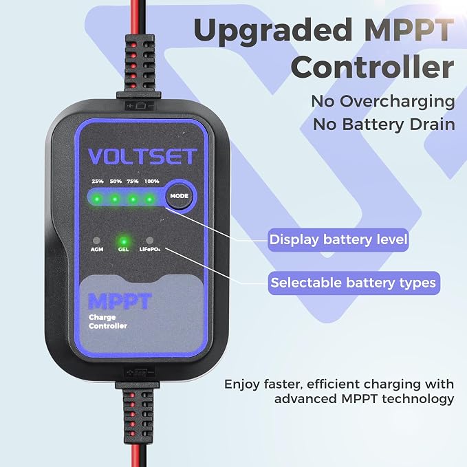 Voltset Solar Panel Kit 30W 12V with MPPT Controller, Solar Battery Trickle Charger Maintainer, Waterproof Solar Panel with Adjustable Mount Bracket for Boat RV Motorcycle Marine - Image 2