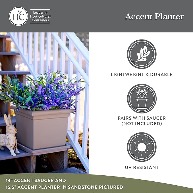 The HC Companies Accent Square Plant Pot w/Drainage - Classic Planters for Outdoor Plants & Indoor Plants - Lightweight & UV-Resistant Square Planter Box (15.5”, Chocolate, Pack of 1)