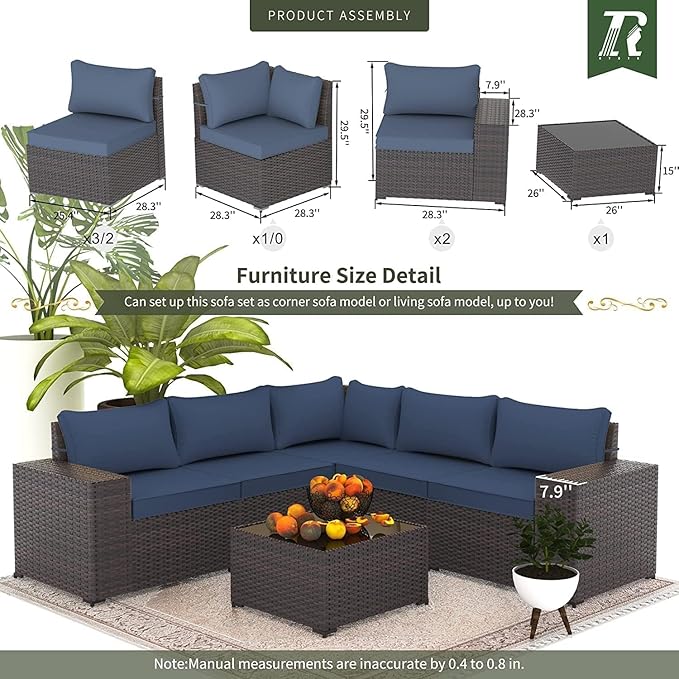 10 PCS Outdoor Patio Furniture Set,Outdoor Sectional Furniture with 43" 55000 BTU Gas Propane Fire Pit Table,PE Rattan Wicker Patio Conversation Set,Swivel Rocking Chairs Set,Navy Blue