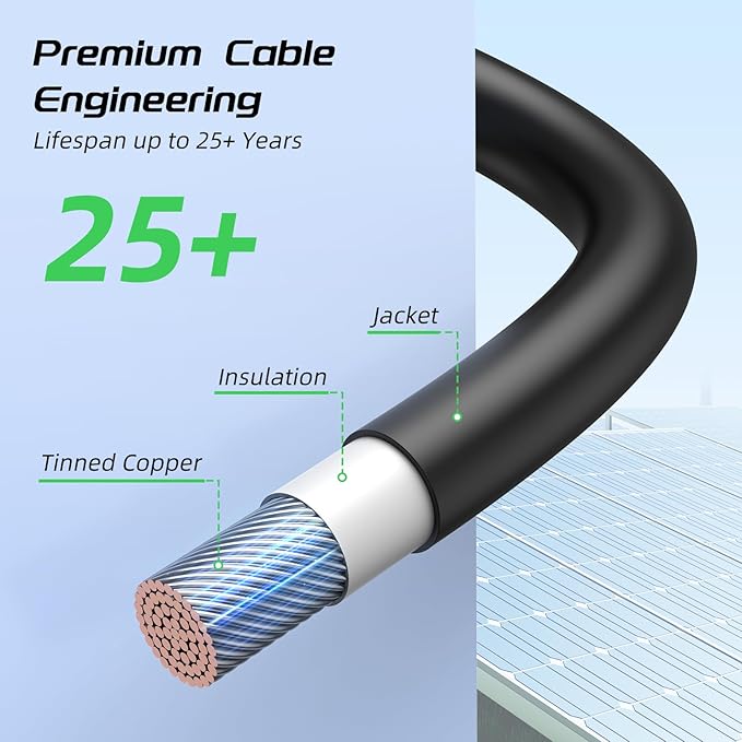 Bateria Power 100FT 10AWG Solar Panel Extension Cable, 6mm² Solar Extension Cable Wire with Female & Male Waterproof Connectors for RV, Photovoltaic Systems, Set of 2 - Image 6