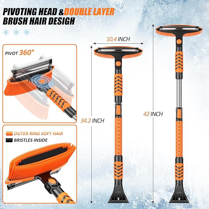Wikihhome 42" Ice Scraper and Extendable Snow Brush, Detachable Snow Scraper, Emergency Snow Shovel with Foam Grip and 180° Pivoting Brush Head for Car Windshield, Car Auto Truck SUV, Vehicle - Image 6