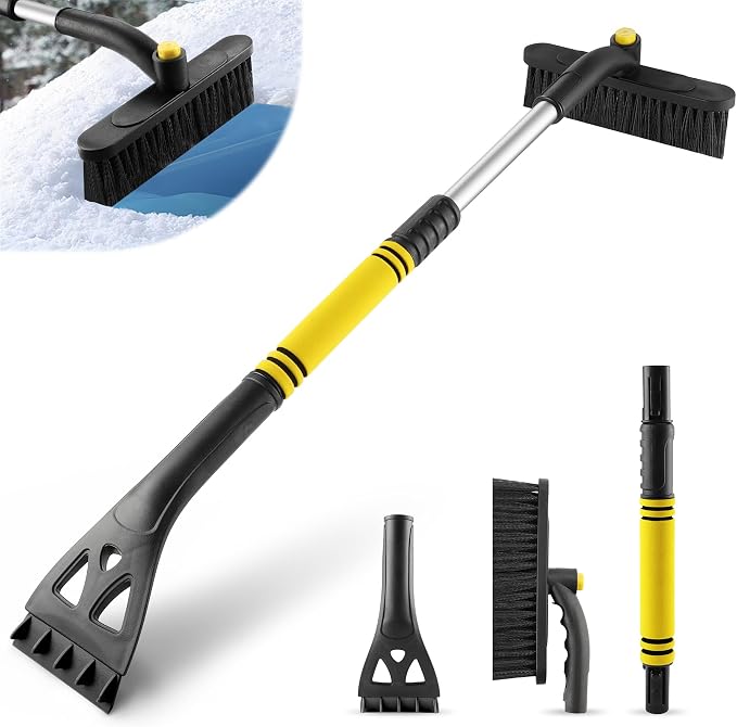 LivTee 32" Extendable Ice Scraper & Snow Brush for Car Windshield, 360?? Rotating Snow Removal Tool for Cars, Trucks & SUVs, Automotive Winter Essentials & Car Accessories for Men, Yellow by LivTee