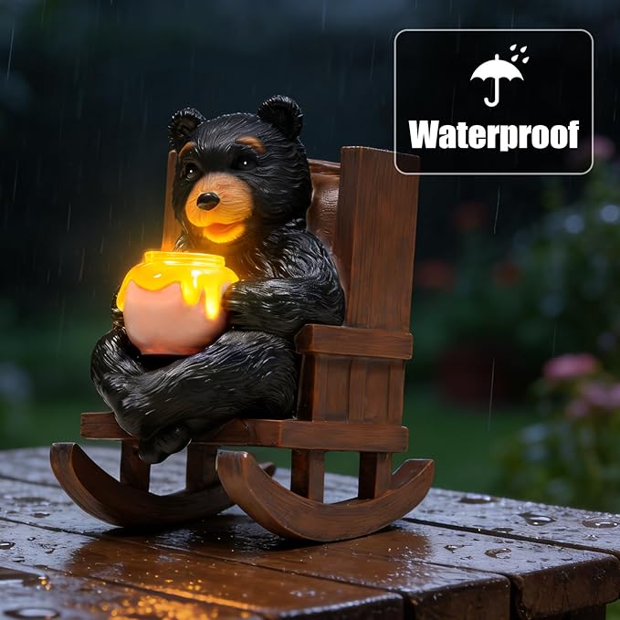 Solar Garden Statues Black Bear Decor Resin Bear Statues Outdoor with Solar Light Animal Figurine for Outside Yard Lawn and Patio Decorations Gardening Gifts for Women 3.5 * 5.5 * 6.25 Inch