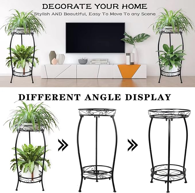 MOCORY Plant Stand Indoor Outdoor 2 Tier 25" Tall Metal Potted Holder Flower Pot Stand Heavy Duty Plant Shelf Rustproof Iron Multiple Plant Round Supports Rack for Planter Corner Garden Balcony Patio - Image 5