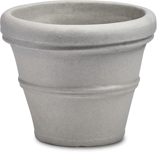 Crescent Garden Brunello Classic Gray Rolled Rim Planter Pot, Lightweight Indoor/Outdoor Weather-Safe Round Plant Pot, 27''W (Weathered Concrete)