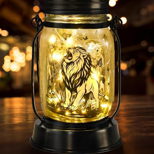 Lion Gifts for Women/Men Lion Solar Lanterns Mom Birthday Animal Simba Lovers Lantern Animal Memorial Lights Solar Garden Decoration for Yard, Patio,Backyard,Porch Torches, Home Decor