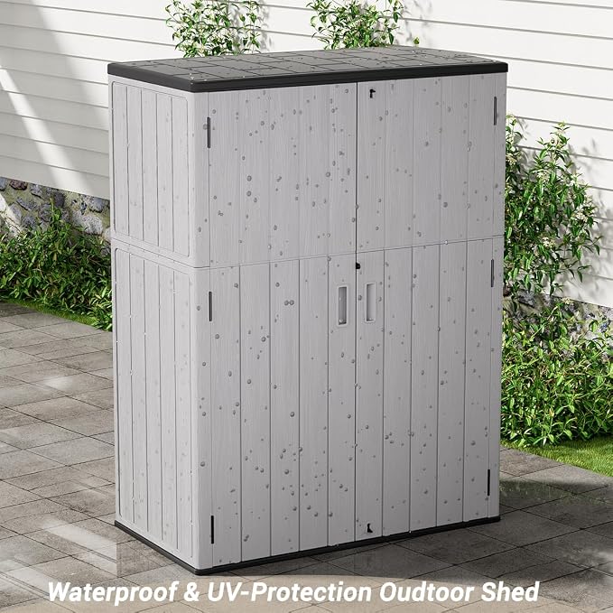KINYING Outdoor Vertical Storage Shed,57 Cu.ft Outdoor Storage Cabinet Waterproof,Resin Sheds & Outdoor Storage for Garden,Patio,Backyard,Lockable (Grey Color) - Image 5