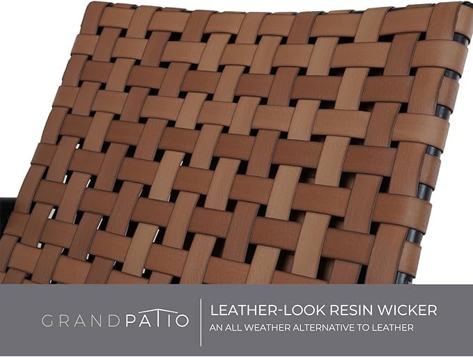 Grand patio 4 Pieces Outdoor Furniture Set, Leather-Look Patio Conversation Set, Vintage Brown Wicker Chairs Loveseat and 1 Coffee Table, Patio Furniture for Garden, Backyard, Porch