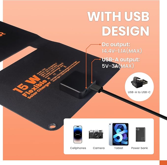 FlexSolar 15W Foldable Solar Panel Trickle Charger Maintainer Kits - 12V DC & USB Output with Built-in Controller Includes Cigarette Lighter, Alligator Clips, O-Rings,OBDII Connector for Car, Truck - Image 6