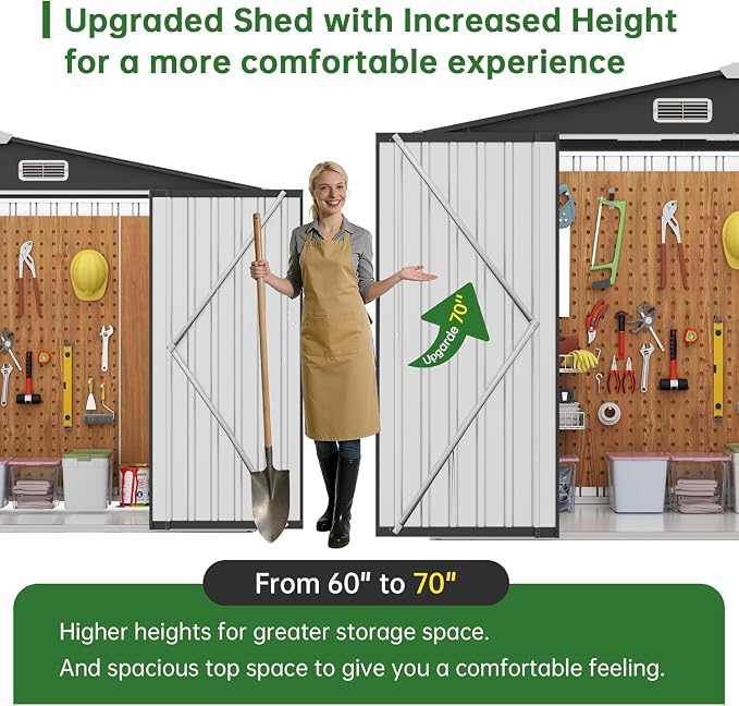Metal Storage Shed & Outdoor Storage, Outdoor Steel Storages Shed with Sloping Roof, Utility and Tool Garden Sheds for Patio Lawn Yard - Image 6